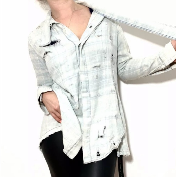 Unravel Destroyed Plaid Distressed Long Shirt Sz S - Picture 4 of 6